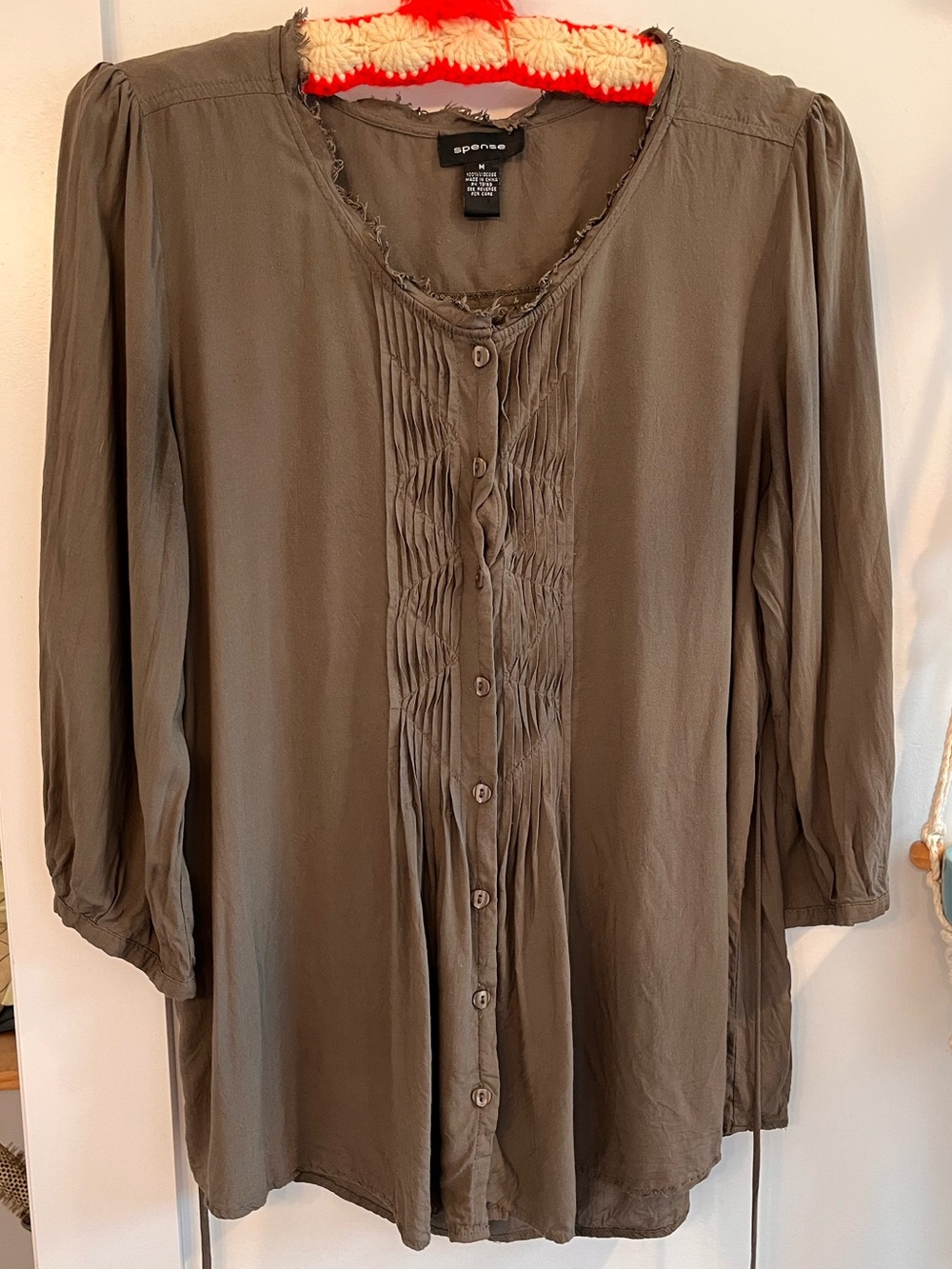 Pleated front army olive green blouse